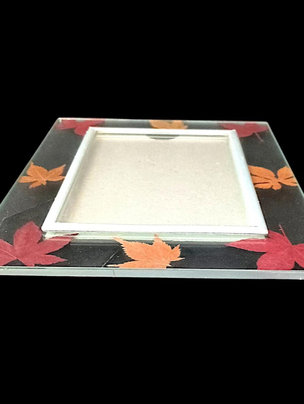 Vtg Dried Pressed Leaf Picture Photo Frame Lead Glass‎ Maple Leaves Farmhouse